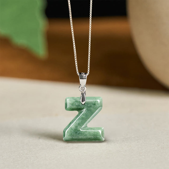 Buddha Stones aus natürlichem AZ-Jade mit Buchstabenanhänger, 925er Sterlingsilber, Wohlstandskette - Z - image 49