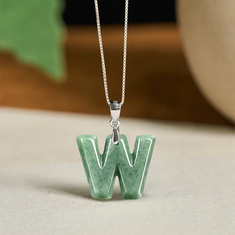 Buddha Stones aus natürlichem AZ-Jade mit Buchstabenanhänger, 925er Sterlingsilber, Wohlstandskette - W - image 46