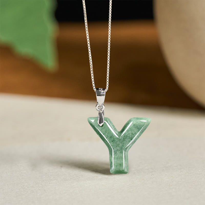 Buddha Stones aus natürlichem AZ-Jade mit Buchstabenanhänger, 925er Sterlingsilber, Wohlstandskette - Y - image 48