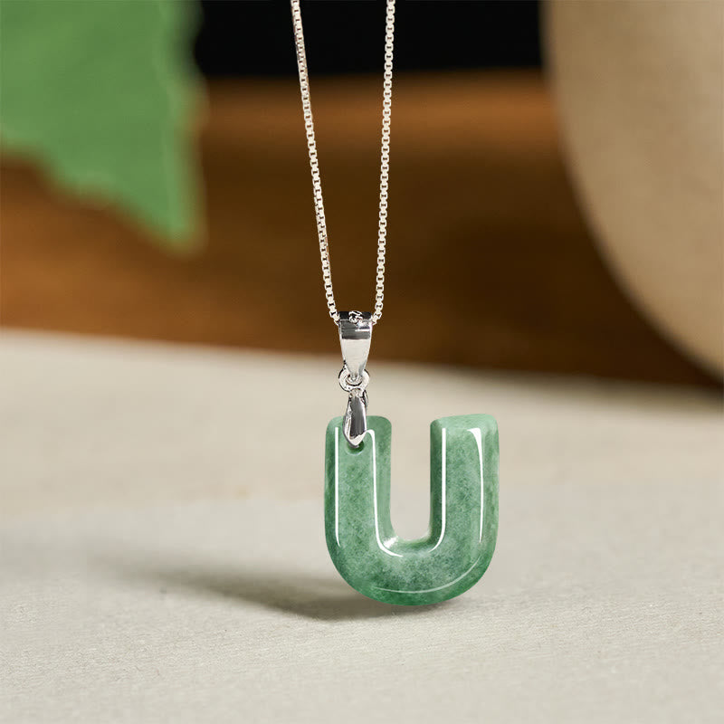 Buddha Stones aus natürlichem AZ-Jade mit Buchstabenanhänger, 925er Sterlingsilber, Wohlstandskette - U - image 44