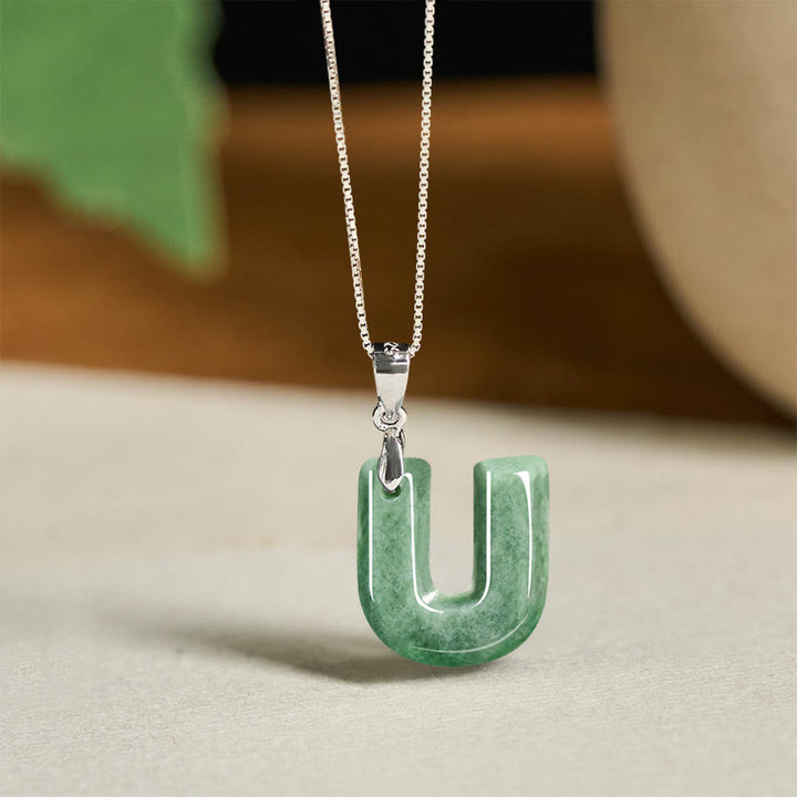 Buddha Stones aus natürlichem AZ-Jade mit Buchstabenanhänger, 925er Sterlingsilber, Wohlstandskette - U - image 44