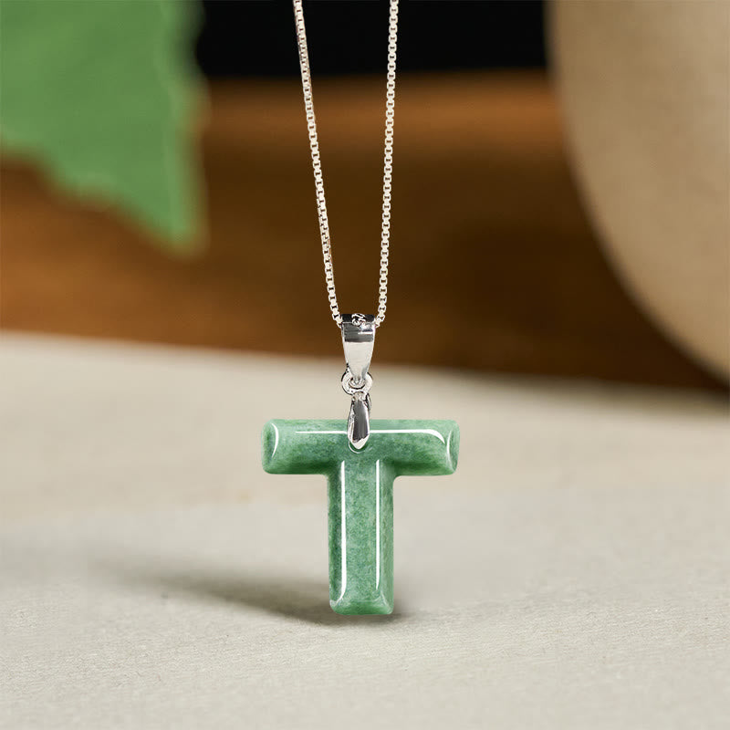 Buddha Stones aus natürlichem AZ-Jade mit Buchstabenanhänger, 925er Sterlingsilber, Wohlstandskette - T - image 43