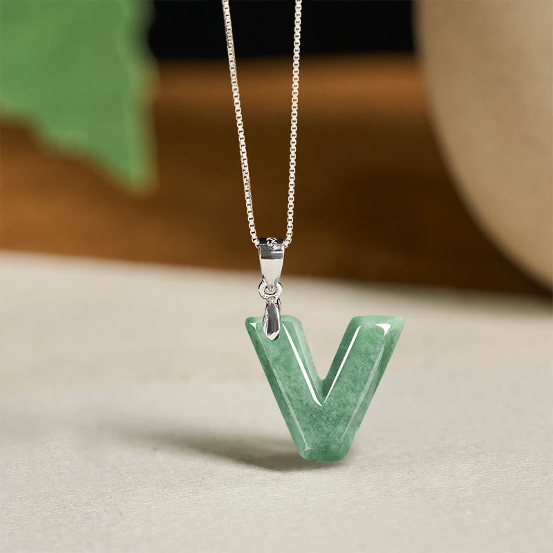 Buddha Stones aus natürlichem AZ-Jade mit Buchstabenanhänger, 925er Sterlingsilber, Wohlstandskette - V - image 45