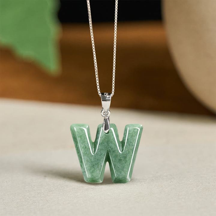 Buddha Stones aus natürlichem AZ-Jade mit Buchstabenanhänger, 925er Sterlingsilber, Wohlstandskette - W - image 46