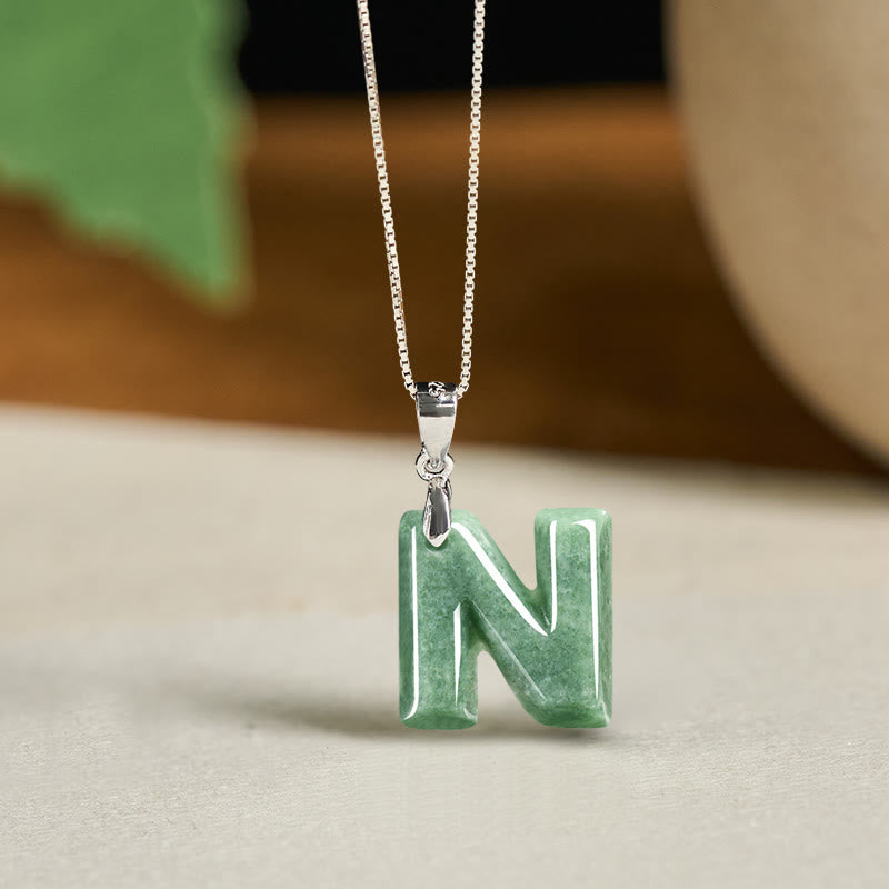 Buddha Stones aus natürlichem AZ-Jade mit Buchstabenanhänger, 925er Sterlingsilber, Wohlstandskette - N - image 37