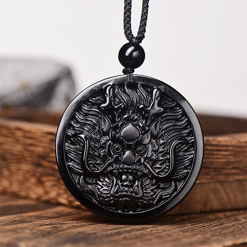 Buddha Stones Drachen-Halskette aus schwarzem Obsidian – Anhänger für Transformation und Erfüllung - Schwarzer Obsidian mit Seilkette - image 7