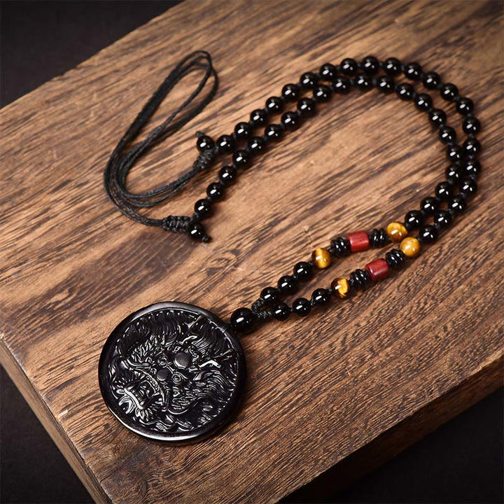 Buddha Stones Drachen-Halskette aus schwarzem Obsidian – Anhänger für Transformation und Erfüllung - image 1