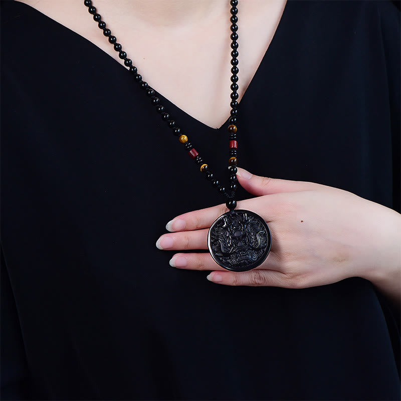 Buddha Stones Drachen-Halskette aus schwarzem Obsidian – Anhänger für Transformation und Erfüllung - image 2