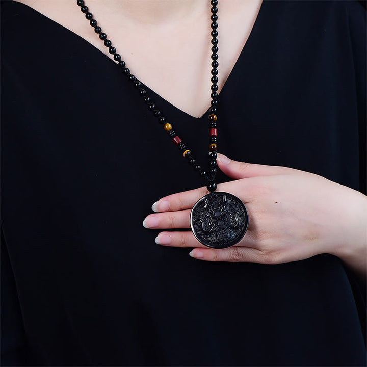Buddha Stones Drachen-Halskette aus schwarzem Obsidian – Anhänger für Transformation und Erfüllung - image 2