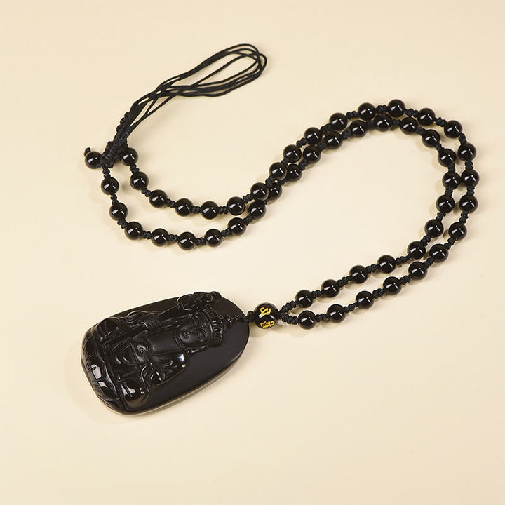 Buddha Stones ​​Ksitigarbha Buddha-Muster Schwarzer Obsidian Erfüllung Halskette Anhänger - image 1