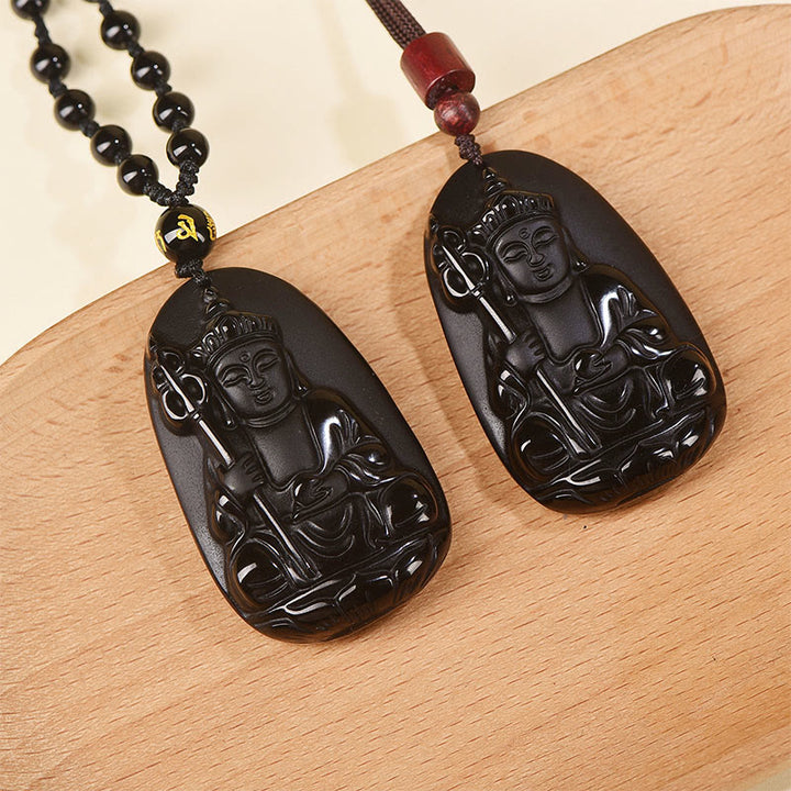 Buddha Stones ​​Ksitigarbha Buddha-Muster Schwarzer Obsidian Erfüllung Halskette Anhänger - image 9