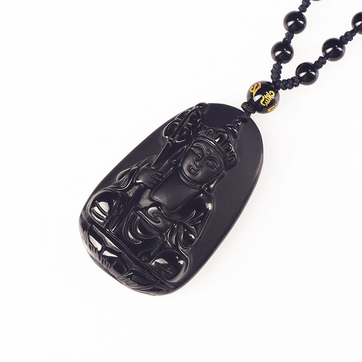 Buddha Stones ​​Ksitigarbha Buddha-Muster Schwarzer Obsidian Erfüllung Halskette Anhänger - image 4