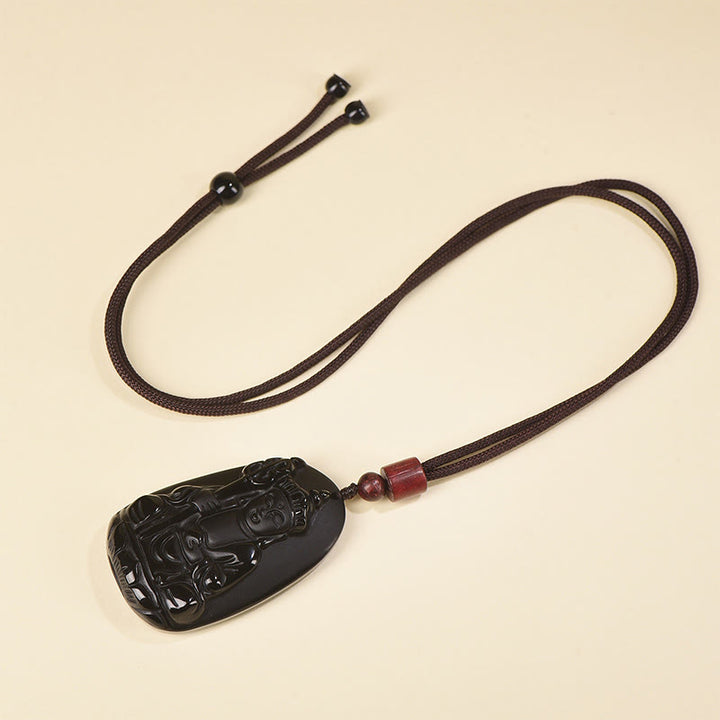 Buddha Stones ​​Ksitigarbha Buddha-Muster Schwarzer Obsidian Erfüllung Halskette Anhänger - image 8