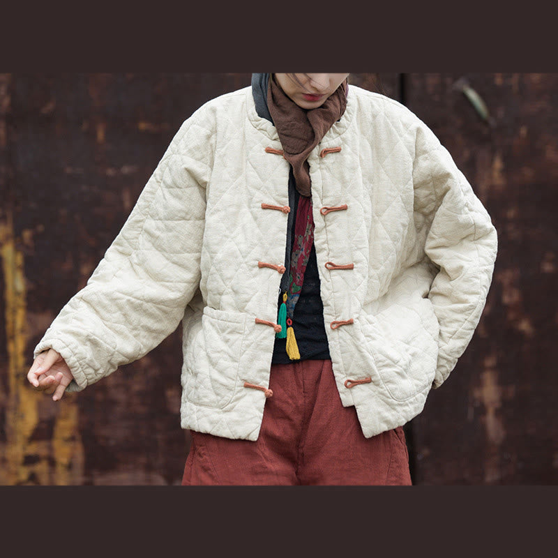 Buddha Stones Winterliche Damen-Thermojacke aus Baumwolle mit Froschknopfleiste, offenem Vorderteil, langen Ärmeln und Taschen - FloralWeiß - US14, UK/AU18, EU46 (2XL) - image 0