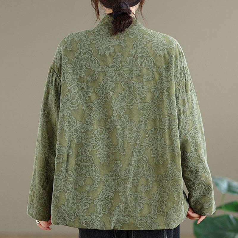 Buddha Stones Winter V-Ausschnitt Jacquard Froschknopf Baumwolle Langarm Thermojacke für Damen mit Taschen - image 3