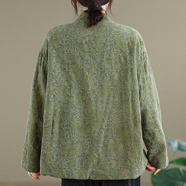 Buddha Stones Winter V-Ausschnitt Jacquard Froschknopf Baumwolle Langarm Thermojacke für Damen mit Taschen - image 3