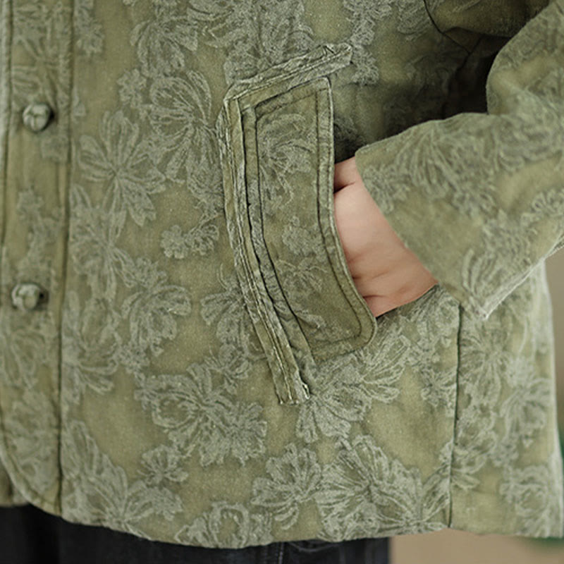 Buddha Stones Winter V-Ausschnitt Jacquard Froschknopf Baumwolle Langarm Thermojacke für Damen mit Taschen - image 10