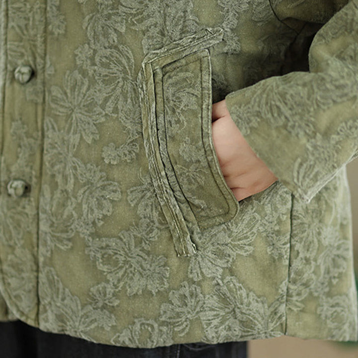 Buddha Stones Winter V-Ausschnitt Jacquard Froschknopf Baumwolle Langarm Thermojacke für Damen mit Taschen - image 10