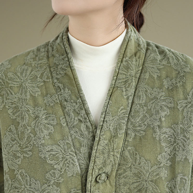 Buddha Stones Winter V-Ausschnitt Jacquard Froschknopf Baumwolle Langarm Thermojacke für Damen mit Taschen - image 6