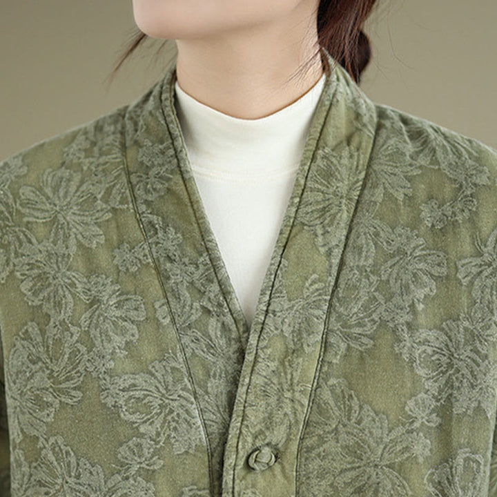 Buddha Stones Winter V-Ausschnitt Jacquard Froschknopf Baumwolle Langarm Thermojacke für Damen mit Taschen - image 6