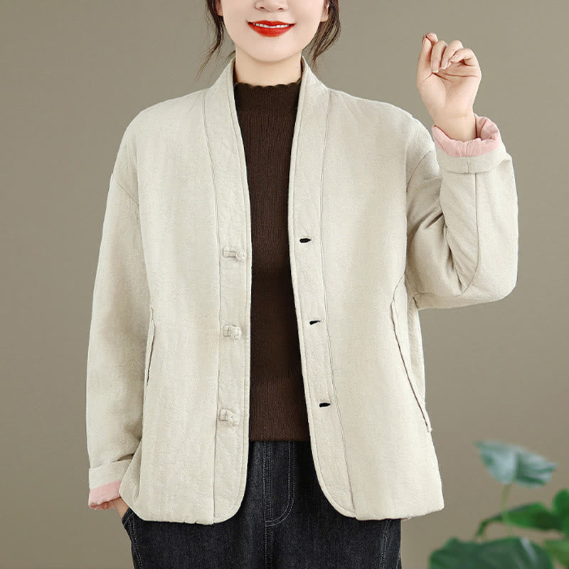 Buddha Stones Winter V-Ausschnitt Jacquard Froschknopf Baumwolle Langarm Thermojacke für Damen mit Taschen - image 15