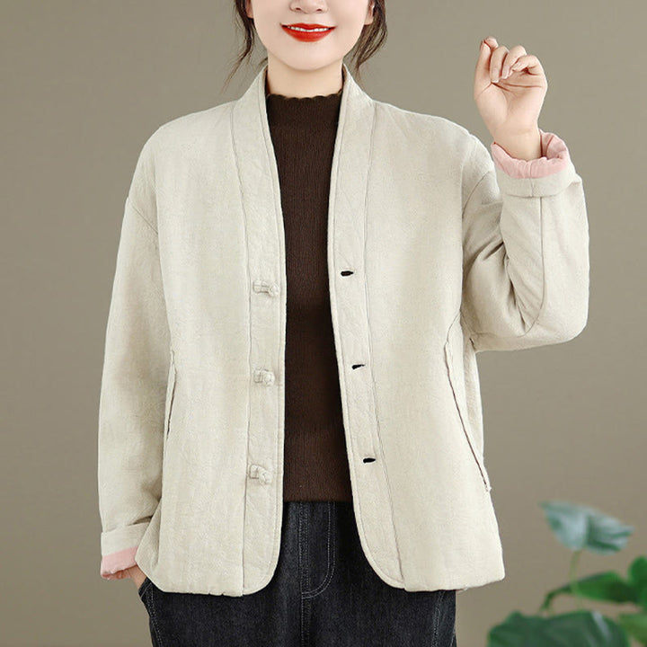 Buddha Stones Winter V-Ausschnitt Jacquard Froschknopf Baumwolle Langarm Thermojacke für Damen mit Taschen - image 15