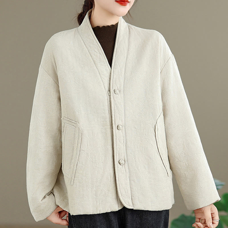 Buddha Stones Winter V-Ausschnitt Jacquard Froschknopf Baumwolle Langarm Thermojacke für Damen mit Taschen - image 13