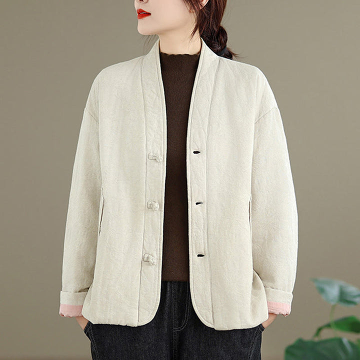 Buddha Stones Winter V-Ausschnitt Jacquard Froschknopf Baumwolle Langarm Thermojacke für Damen mit Taschen - image 16