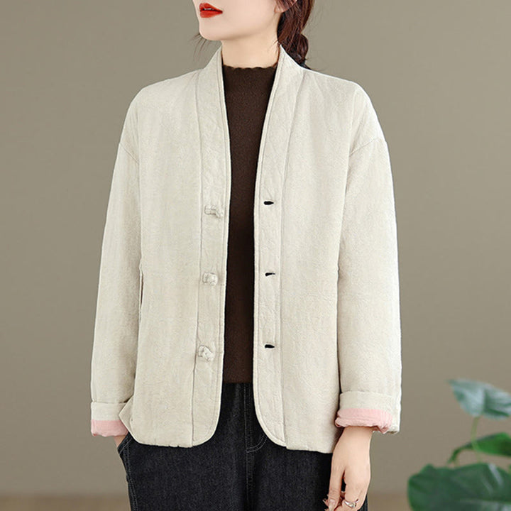 Buddha Stones Winter V-Ausschnitt Jacquard Froschknopf Baumwolle Langarm Thermojacke für Damen mit Taschen - image 18
