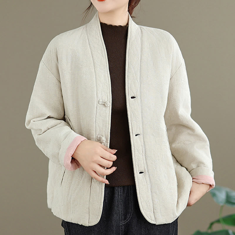 Buddha Stones Winter V-Ausschnitt Jacquard Froschknopf Baumwolle Langarm Thermojacke für Damen mit Taschen - image 17