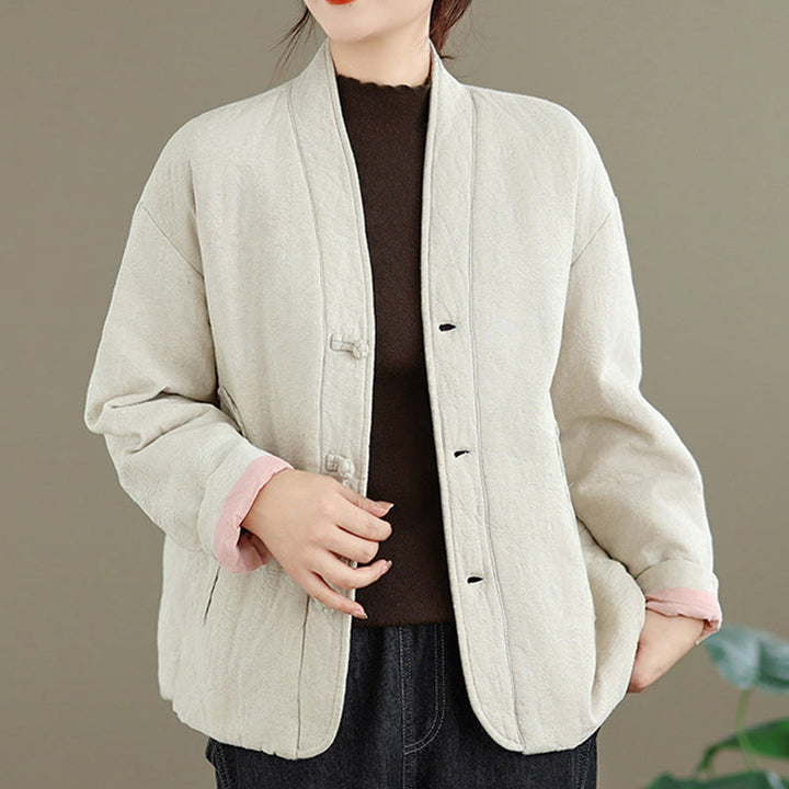 Buddha Stones Winter V-Ausschnitt Jacquard Froschknopf Baumwolle Langarm Thermojacke für Damen mit Taschen - image 17