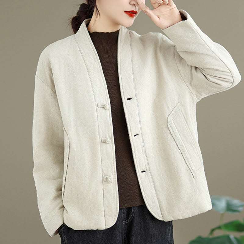 Buddha Stones Winter V-Ausschnitt Jacquard Froschknopf Baumwolle Langarm Thermojacke für Damen mit Taschen - image 14