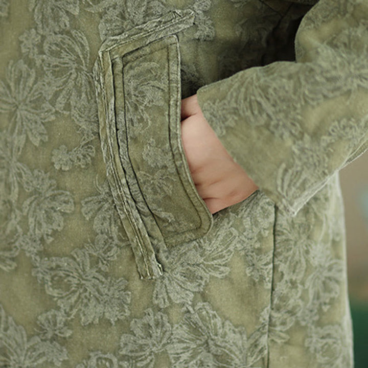 Buddha Stones Winter V-Ausschnitt Jacquard Froschknopf Baumwolle Langarm Thermojacke für Damen mit Taschen - image 9