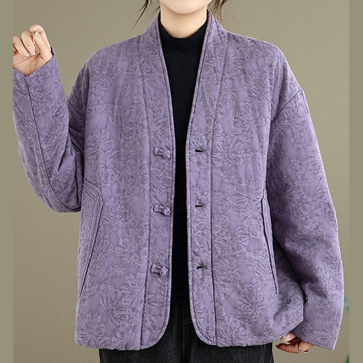 Buddha Stones Winter V-Ausschnitt Jacquard Froschknopf Baumwolle Langarm Thermojacke für Damen mit Taschen - image 20