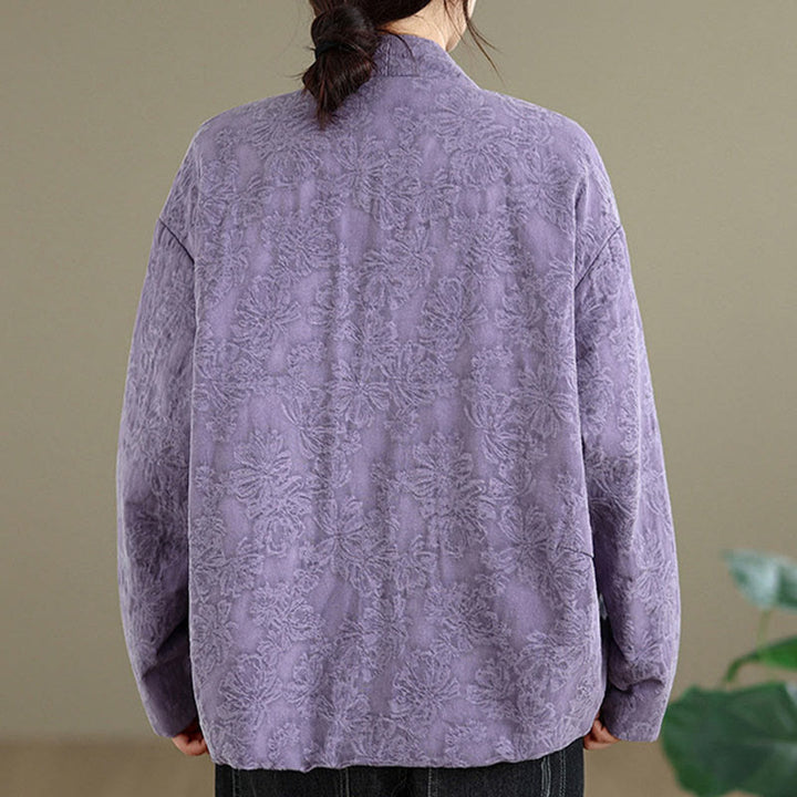 Buddha Stones Winter V-Ausschnitt Jacquard Froschknopf Baumwolle Langarm Thermojacke für Damen mit Taschen - image 22