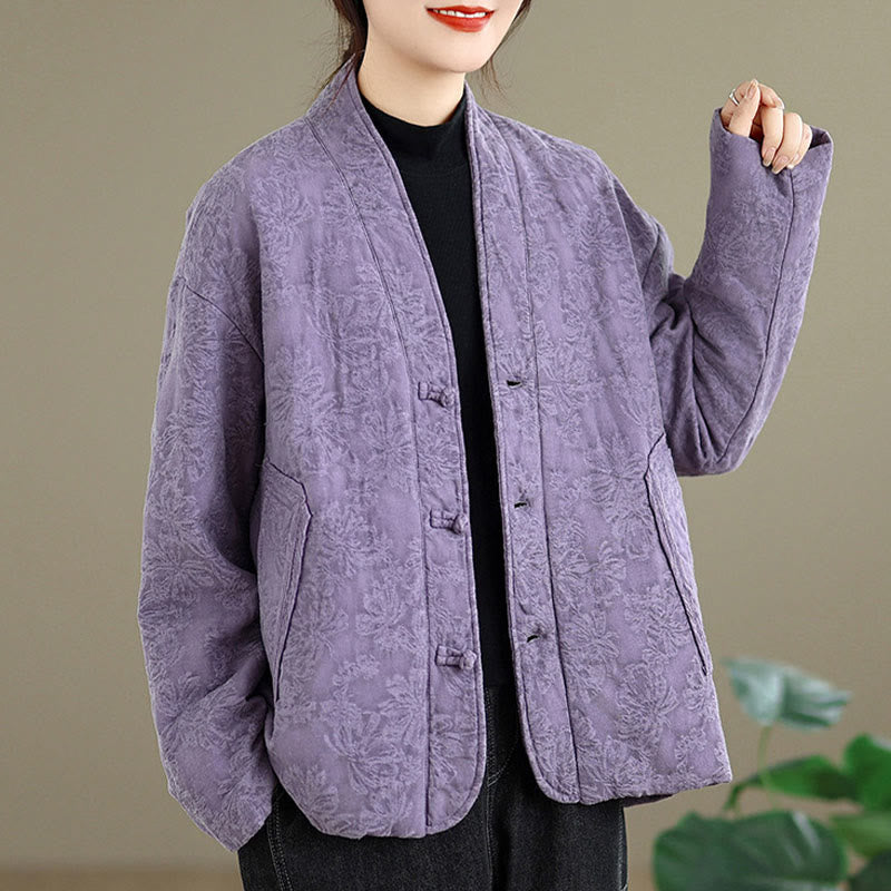 Buddha Stones Winter V-Ausschnitt Jacquard Froschknopf Baumwolle Langarm Thermojacke für Damen mit Taschen - image 21