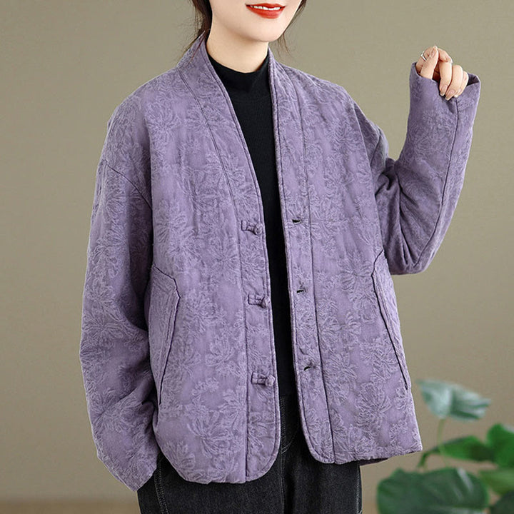 Buddha Stones Winter V-Ausschnitt Jacquard Froschknopf Baumwolle Langarm Thermojacke für Damen mit Taschen - image 21