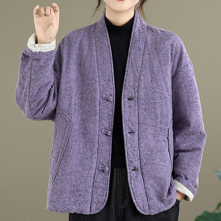 Buddha Stones Winter V-Ausschnitt Jacquard Froschknopf Baumwolle Langarm Thermojacke für Damen mit Taschen - image 23