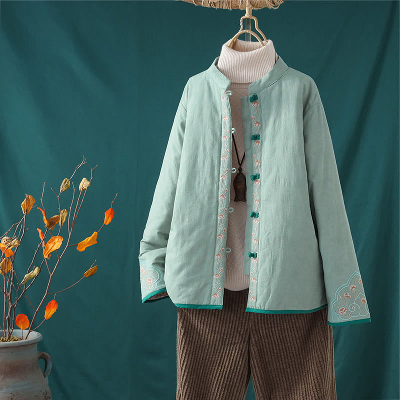 Winterliche Damen-Thermojacke aus Baumwolle mit Buddha Stones, Froschknopfstickerei, Blumenranken und Stickerei. - Helltürkis - US 8-10, UK/AU 12-14, EU 40-42 (2XL) - image 0