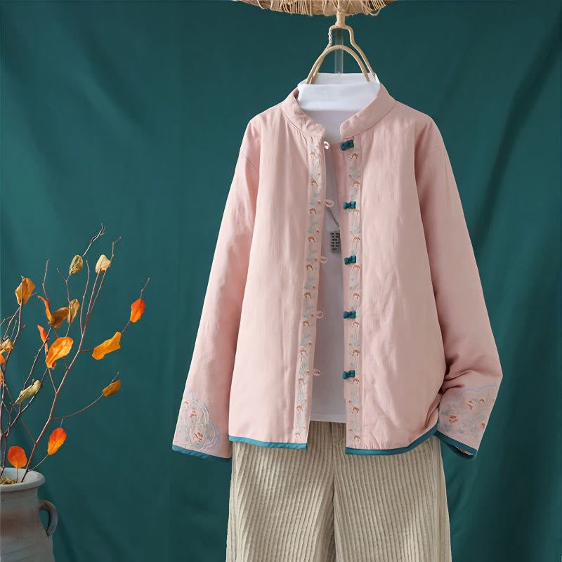 Winterliche Damen-Thermojacke aus Baumwolle mit Buddha Stones, Froschknopfstickerei, Blumenranken und Stickerei. - MistyRose - US 8-10, UK/AU 12-14, EU 40-42 (2XL) - image 2