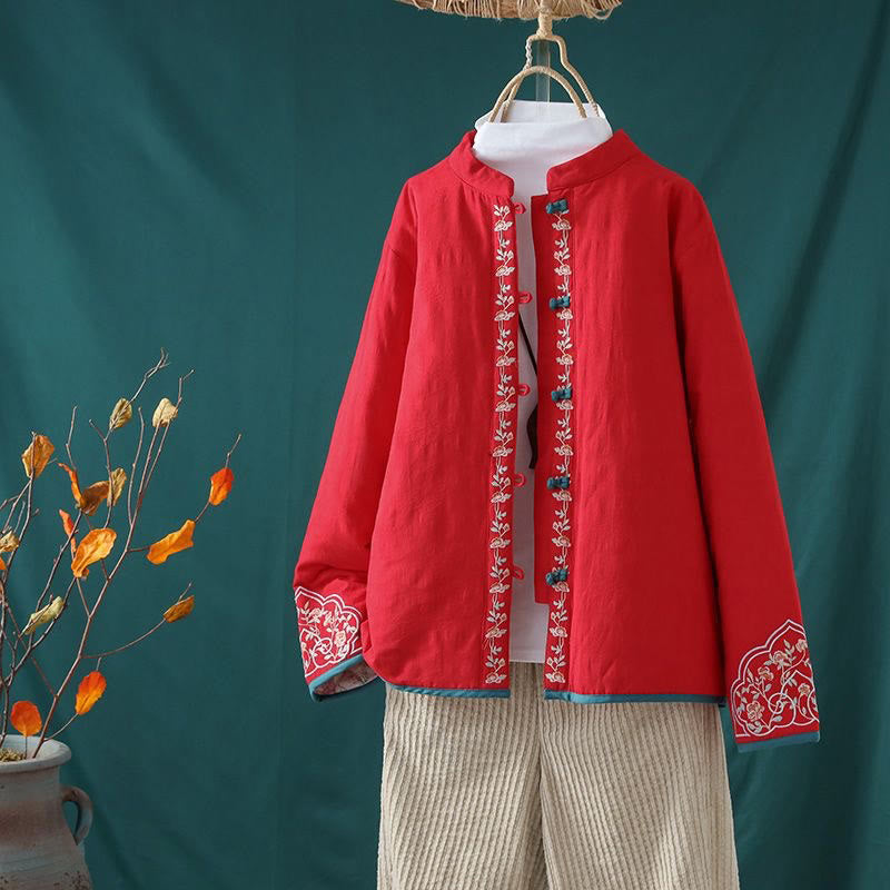 Winterliche Damen-Thermojacke aus Baumwolle mit Buddha Stones, Froschknopfstickerei, Blumenranken und Stickerei. - Rot - US 8-10, UK/AU 12-14, EU 40-42 (2XL) - image 18