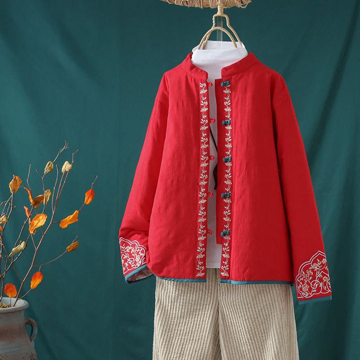 Winterliche Damen-Thermojacke aus Baumwolle mit Buddha Stones, Froschknopfstickerei, Blumenranken und Stickerei. - Rot - US 8-10, UK/AU 12-14, EU 40-42 (2XL) - image 18
