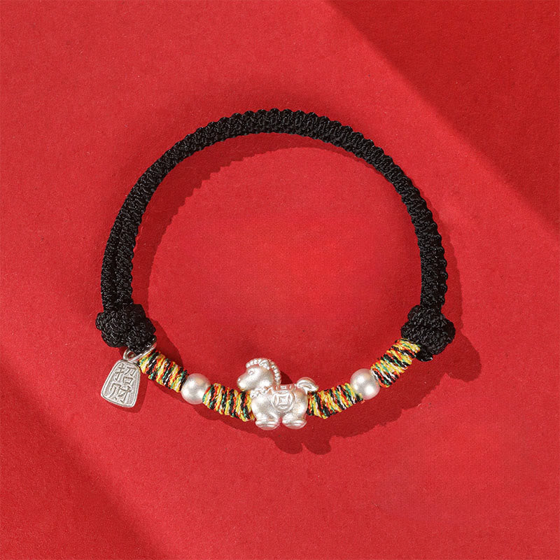 Buddha Stones, 999er Sterlingsilber, Jahr des Pferdes, Freiheit, handgefertigtes Armband - Schwarzes Seil (Handgelenkumfang: 14-21 cm) - image 16