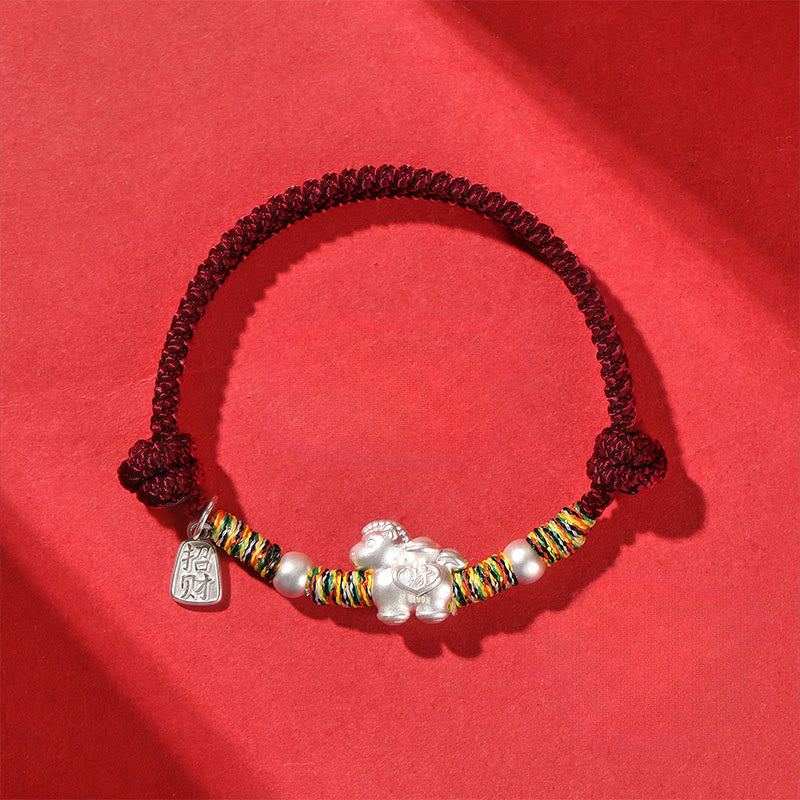 Buddha Stones, 999er Sterlingsilber, Jahr des Pferdes, Freiheit, handgefertigtes Armband - Dunkelrotes Seil (Handgelenkumfang: 14-21 cm) - image 5
