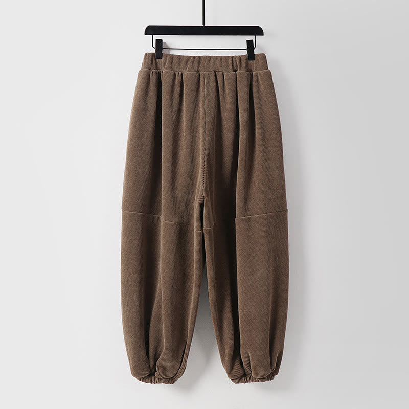 Buddha Stones Winter Einfarbige Schnür-Haremshose für Herren aus Baumwollcord mit Taschen - image 1