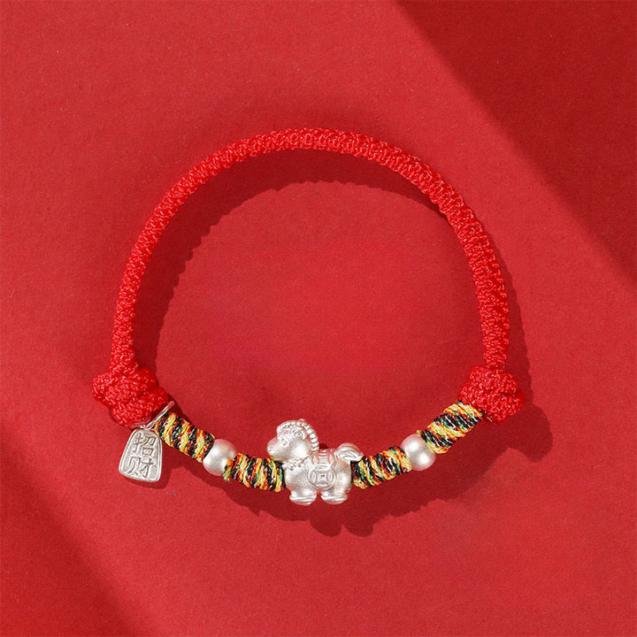 Buddha Stones, 999er Sterlingsilber, Jahr des Pferdes, Freiheit, handgefertigtes Armband - Rotes Seil (Handgelenkumfang: 14-21 cm) - image 0