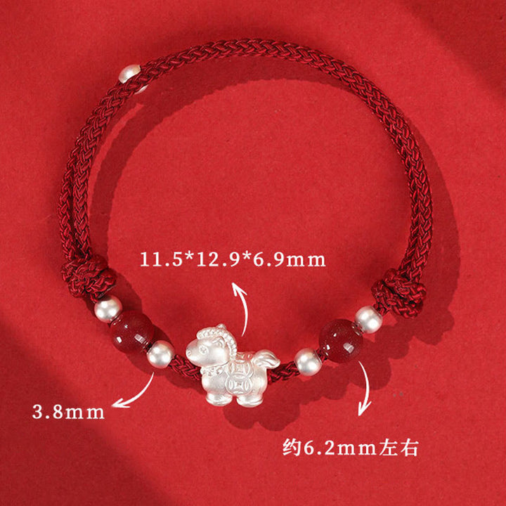Buddha Stones ​​Armband aus 999er Sterlingsilber und rotem Achat – Jahr des Pferdes – Wohlstandssymbol - image 2