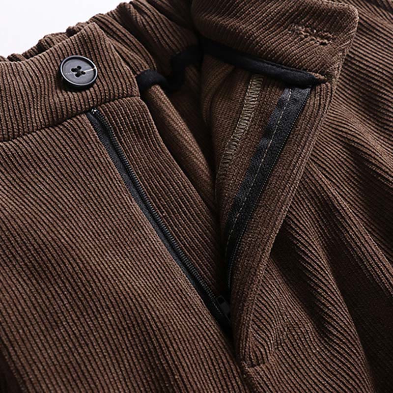 Buddha Stones Winter Button Zipper Design Elastic Waist Cotton Cordy Men's Wide Leg Pants With Pockets - image 4
