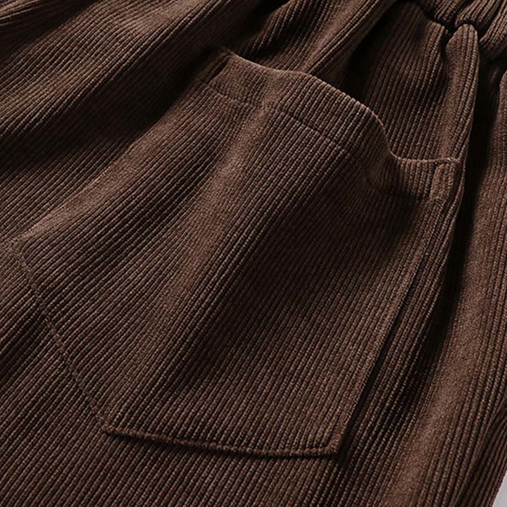 Buddha Stones Winter Button Zipper Design Elastic Waist Cotton Cordy Men's Wide Leg Pants With Pockets - image 7