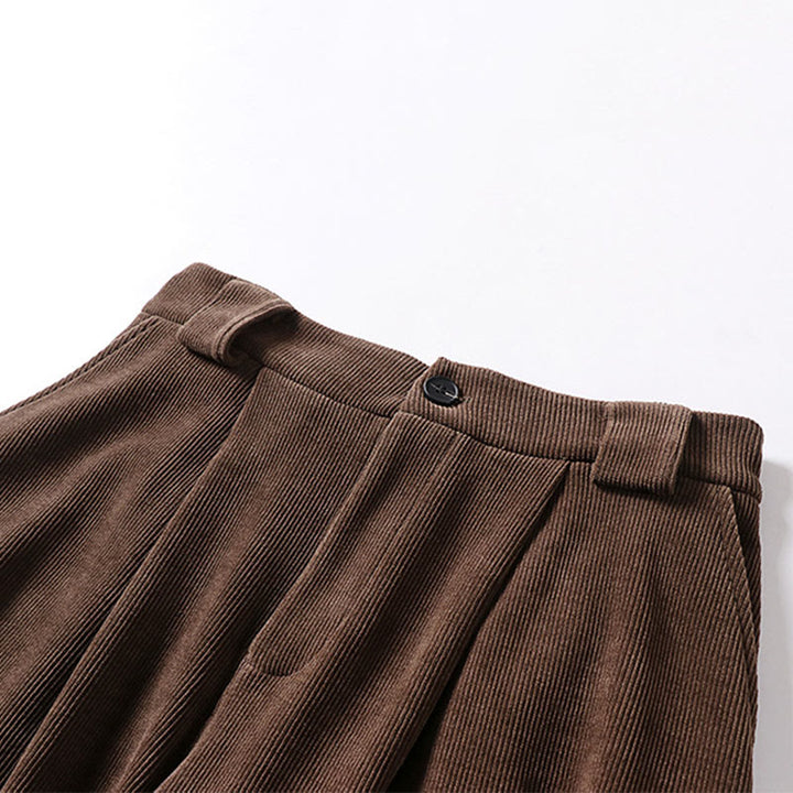 Buddha Stones Winter Button Zipper Design Elastic Waist Cotton Cordy Men's Wide Leg Pants With Pockets - image 2